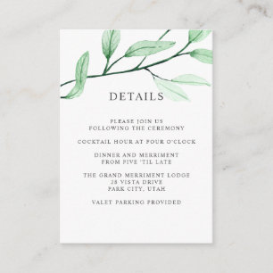 Ethereal green WEDDING Hotel detail Accommodation Enclosure Card