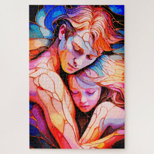 Ethereal Guardian Embrace – Fantasy Stained Glass Jigsaw Puzzle