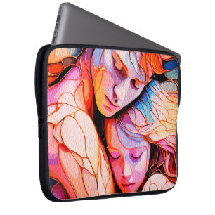Ethereal Guardian Embrace – Fantasy Stained Glass Laptop Sleeve