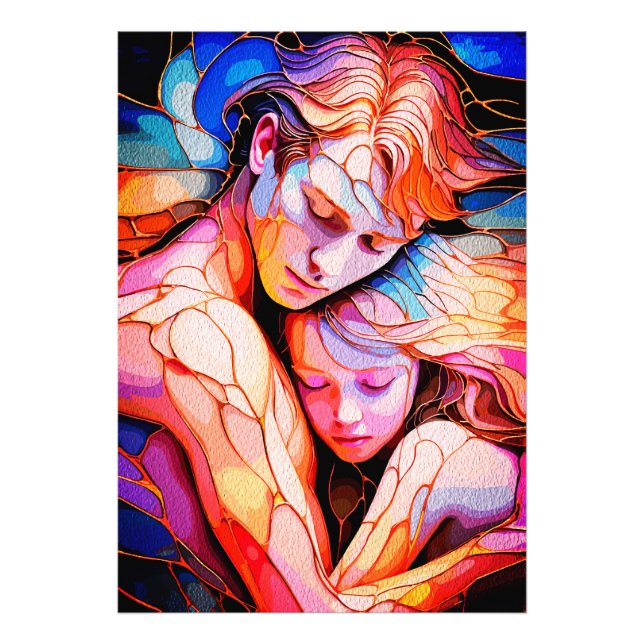 Ethereal Guardian Embrace – Fantasy Stained Glass Photo Print (Front)