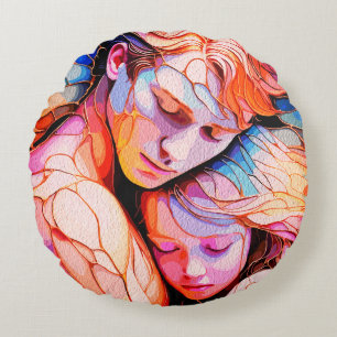 Ethereal Guardian Embrace – Fantasy Stained Glass Round Cushion