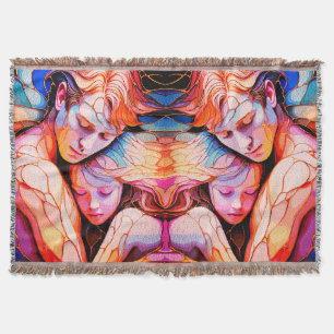 Ethereal Guardian Embrace – Fantasy Stained Glass Throw Blanket