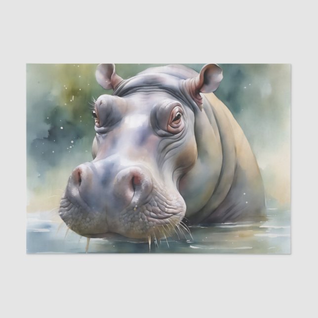 Ethereal Hippo Watercolor Tissue Paper (Front)