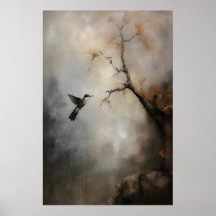 Ethereal Hummingbird Painting Vintage Bird Wall Poster