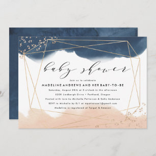 Ethereal Indigo and Blush Baby Shower Invitation