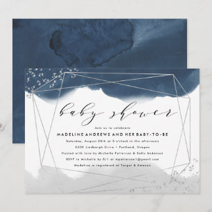 Ethereal Indigo and Grey Baby Shower Invitation