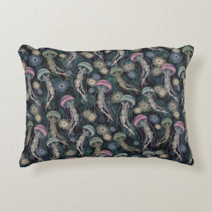 Ethereal Jellyfish and Anemones in Teal and Pink Decorative Cushion