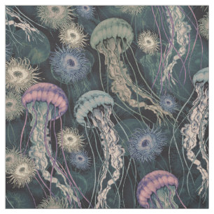 Ethereal Jellyfish and Anemones in Teal and Pink Fabric