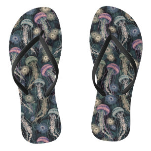 Ethereal Jellyfish and Anemones in Teal and Pink Flip Flops