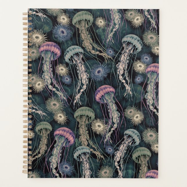 Ethereal Jellyfish and Anemones in Teal and Pink Planner (Front)