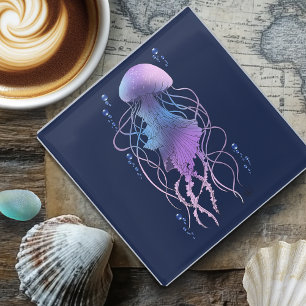 Ethereal Jellyfish Violet Blue Glass Coaster