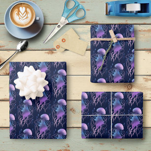 Ethereal Jellyfish Violet Blue Wrapping Paper Sheet