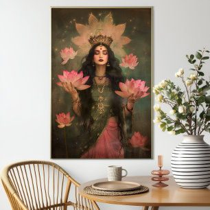 Ethereal Lakshmi Pink Lotus Goddess Art  Poster