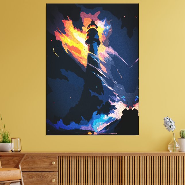 Ethereal Lighthouse – Dramatic Seascape Canvas Print (Insitu(LivingRoom))
