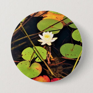 "Ethereal Lily Pad Pond with Central White Blossom 7.5 Cm Round Badge