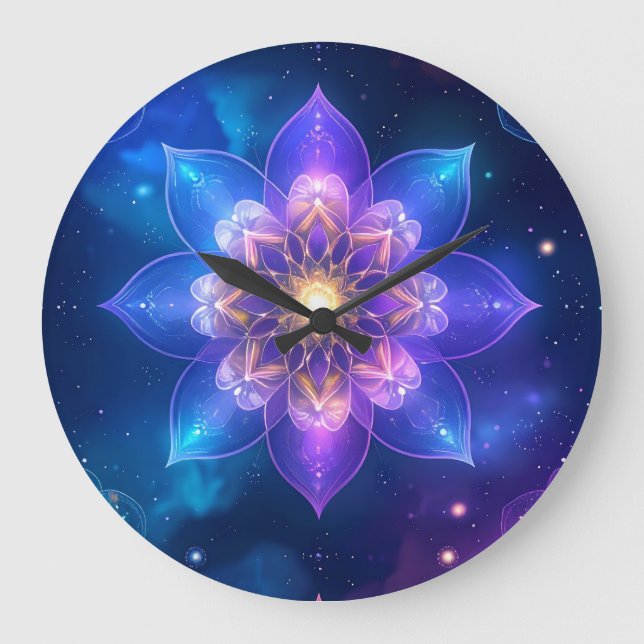 Ethereal Lotus Cosmic Glow Wall Clock (Front)