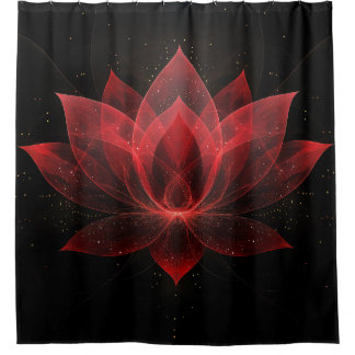 Ethereal Lotus Flower - Crimson Red Black Floral Shower Curtain