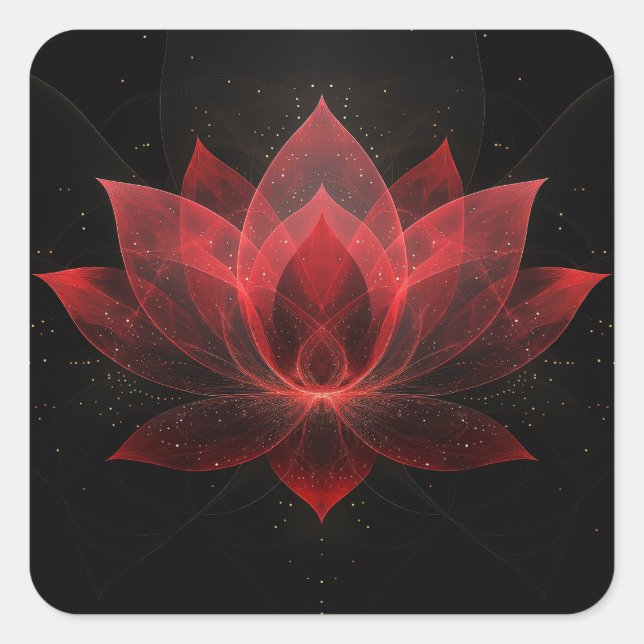 Ethereal Lotus Flower - Crimson Red Black Floral Square Sticker (Front)