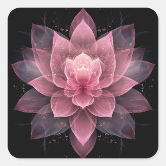 Ethereal Lotus Flower - Light Pink Black Floral Square Sticker