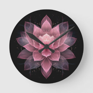 Ethereal Lotus Flower - Light Pink Black Yoga Round Clock