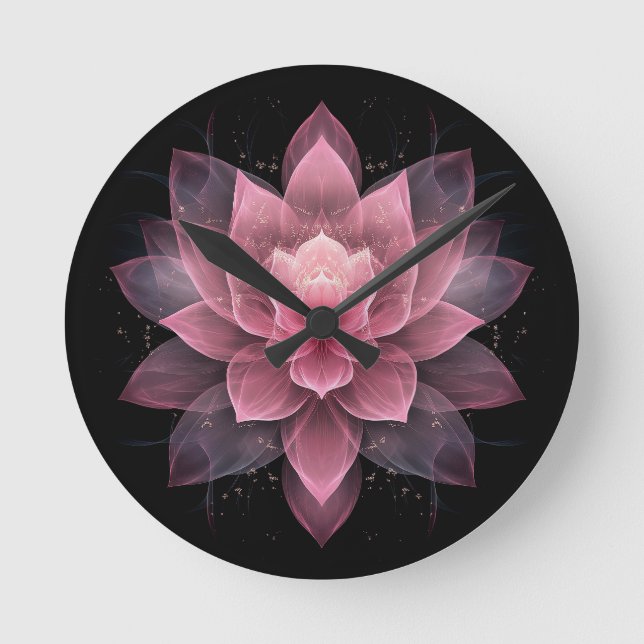 Ethereal Lotus Flower - Light Pink Black Yoga Round Clock (Front)