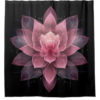 Ethereal Lotus Flower - Light Pink Black Yoga Shower Curtain