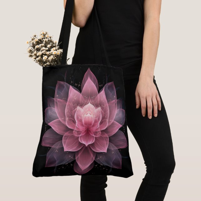 Ethereal Lotus Flower - Light Pink Black Yoga Tote Bag (Close Up)