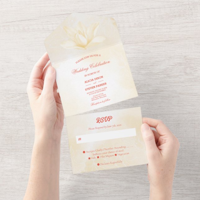 Ethereal Magnolia Flower, Wedding    All In One Invitation (Tearaway)