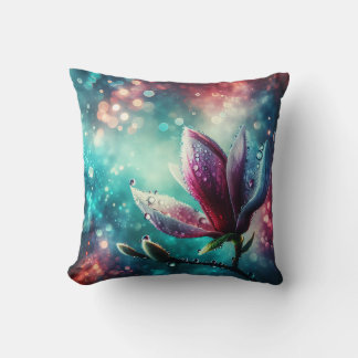 “Ethereal Magnolia: Raindrops on Petals" Cushion