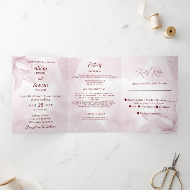Ethereal Magnolia, Wedding Tri-Fold Invitation (Inside)
