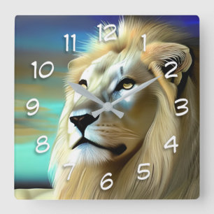 Ethereal Majestic Lions Square Wall Clock
