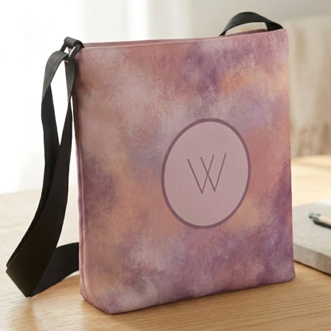 Ethereal Mauve Sunset Gradient Monogram Abstract Crossbody Bag (A mauve gradient abstract crossbody with a minimalist monogram. Perfect for stylish, daily use.)