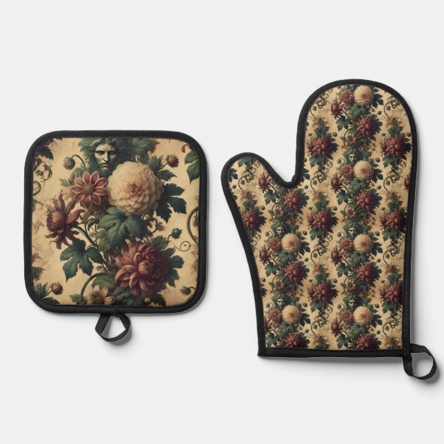 Ethereal Menace – Gothic Victorian Oven Mitt & Pot Holder Set (Front)