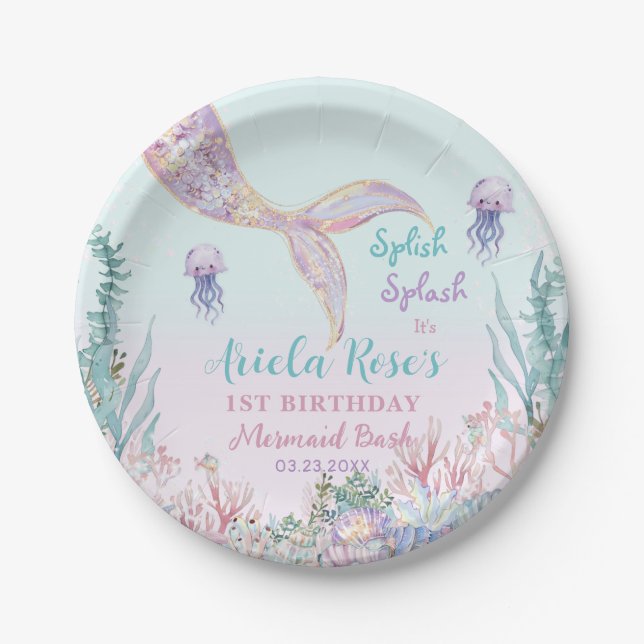 Ethereal Mermaid Bash Under the Sea Pool Birthday  Paper Plate (Front)