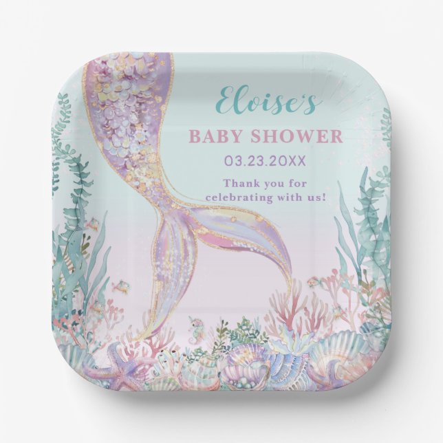Ethereal Mermaid Under the Sea Baby Shower Paper Plate (Front)