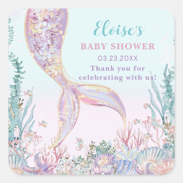 Ethereal Mermaid Under the Sea Baby Shower Square Sticker (Front)