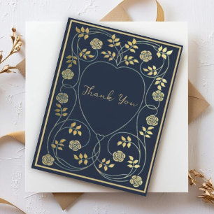 Ethereal Midnight Navy & Gold Vintage Art Nouveau Thank You Card