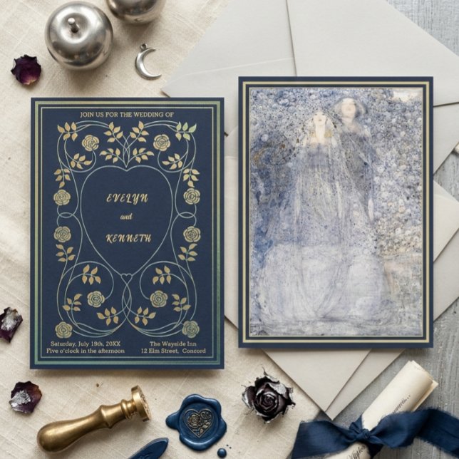 Ethereal Midnight Navy & Gold Vintage Celestial  Invitation (Creator Uploaded)