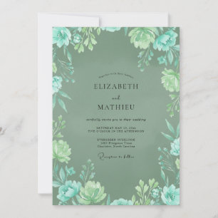 Ethereal Mint Aqua Leafy Wedding Invitation