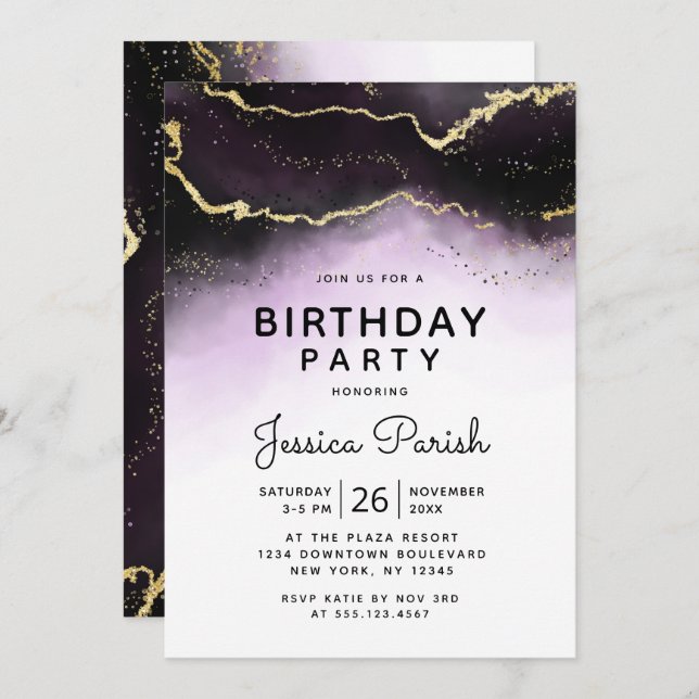 Ethereal Mist Ombre Amethyst Purple Birthday Party Invitation (Front/Back)