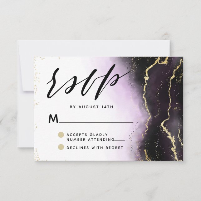 Ethereal Mist Ombre Amethyst Purple Moody Wedding RSVP Card (Front)