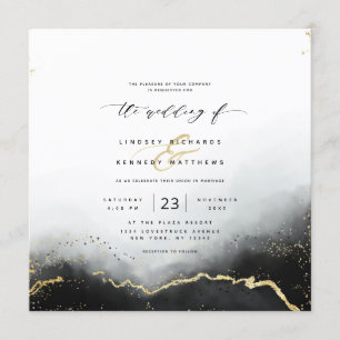 Ethereal Mist Ombre Black Luxury Square Wedding Invitation
