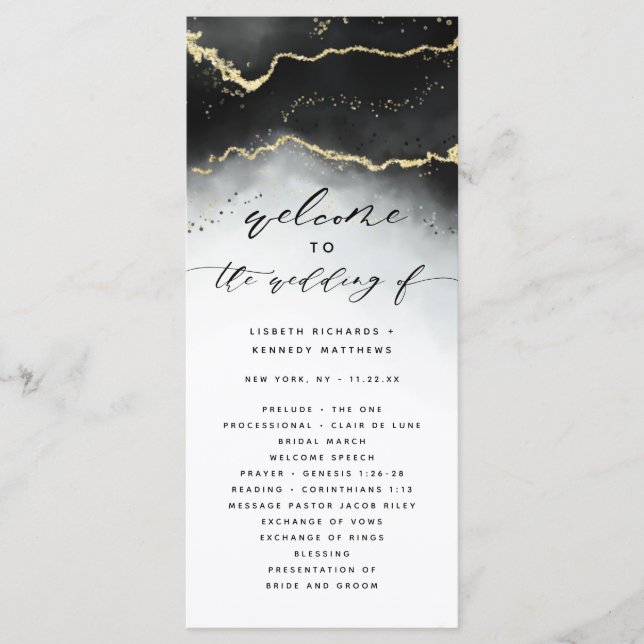 Ethereal Mist Ombre Black Moody Wedding Ceremony Programme (Front)