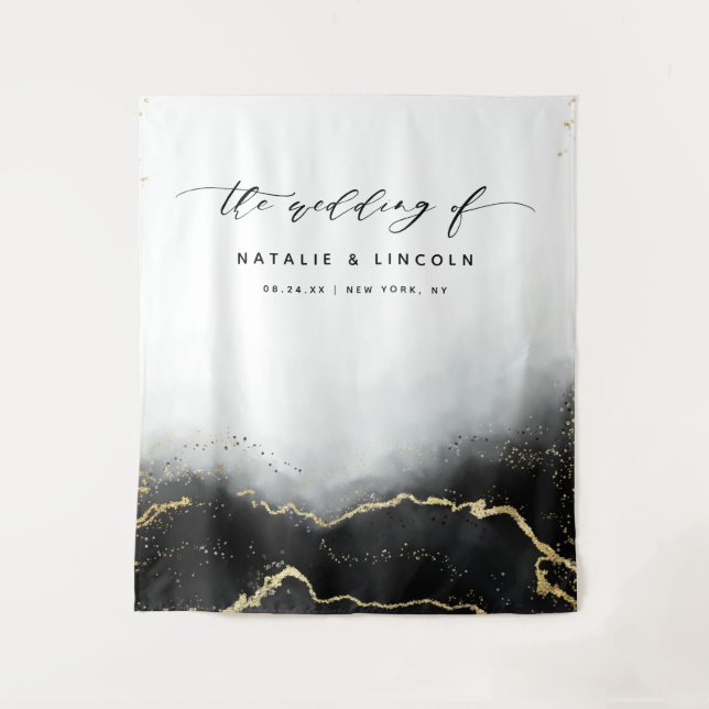 Ethereal Mist Ombre Black Photo Booth Backdrop Tapestry (Front)