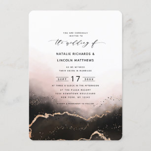 Ethereal Mist Ombre Blush Pink Foil Script Wedding Invitation