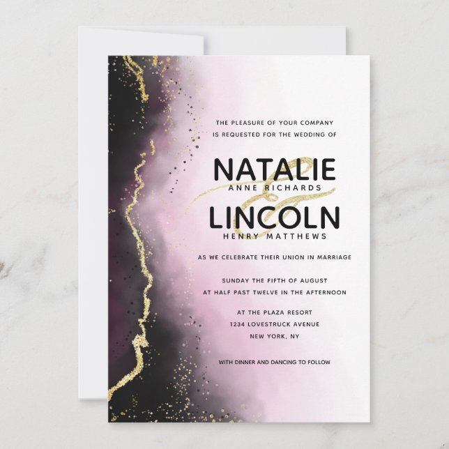 Ethereal Mist Ombre Burgundy Gold Modern Wedding Invitation (Front)