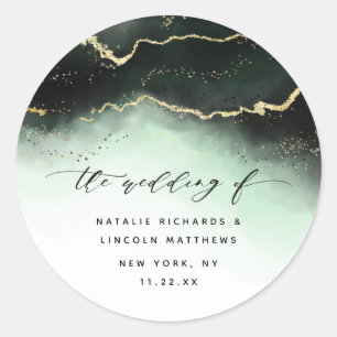 Ethereal Mist Ombre Emerald Green Aurora Wedding Classic Round Sticker