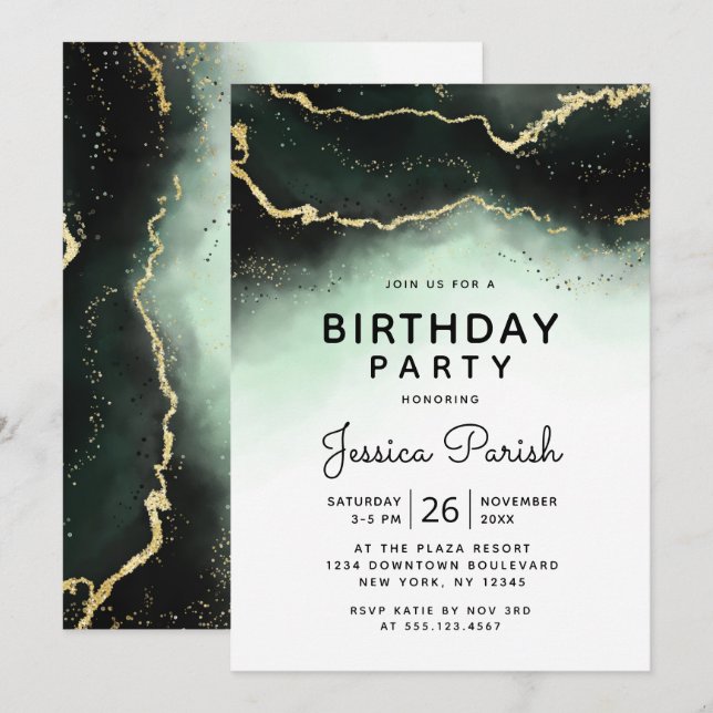 Ethereal Mist Ombre Emerald Green Birthday Party Invitation (Front/Back)