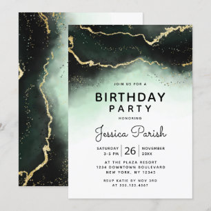 Ethereal Mist Ombre Emerald Green Birthday Party Invitation