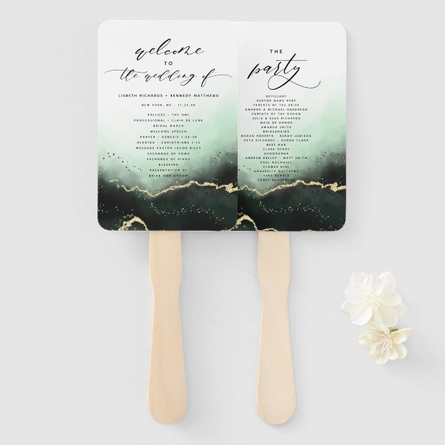 Ethereal Mist Ombre Green Wedding Ceremony Program Hand Fan (Front and Back)